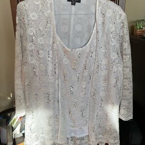Chic White Top with Sequins by R&M Richards, Size 18W